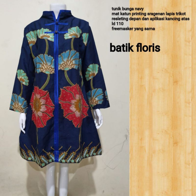 Tunik Batik Wanita Terbaru Batik Tunik Warna Navy Tunik Batik Lapis Trikot Warna Navy