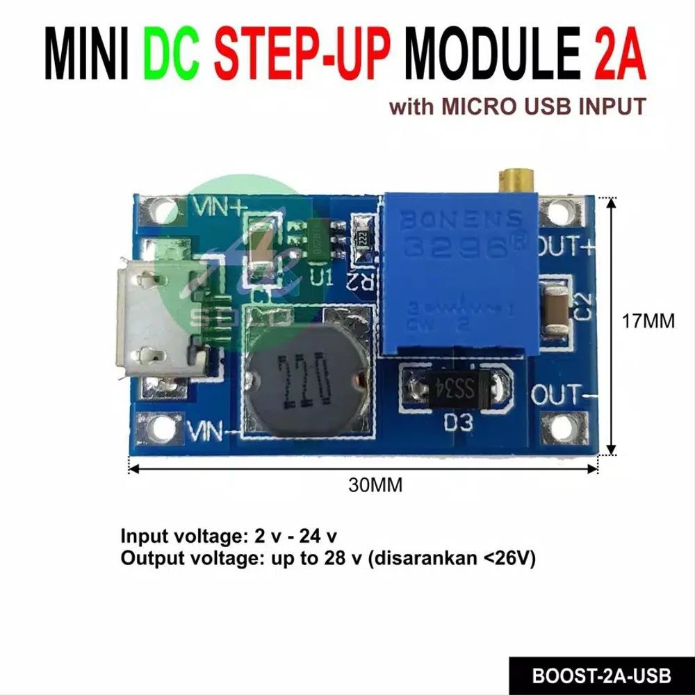 MT3608 DC Step Up 2A Boost Converter Mini XL6009 28V Booster Module