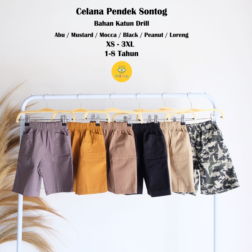 Celana Pendek Anak model selutut Sontog Cargo usia 3 4 5 6 7 8 tahun bahan katun