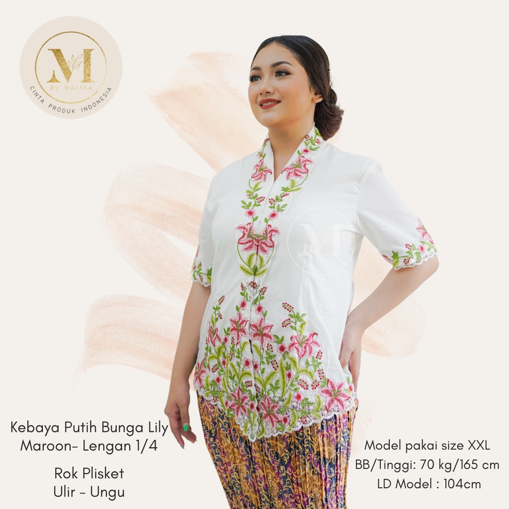 Baju Kebaya Encim Putih Bunga Lily Lengan Pendek Malika Atasan Kebaya Ncim Modern Bordir Bunga