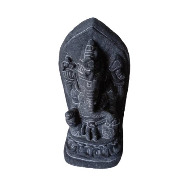 TERMURAH! Miniatur Patung Dewa Ganesha Dengan Tedeng Pelindung - Bahan Batu Candi Hitam Asli - Jogja