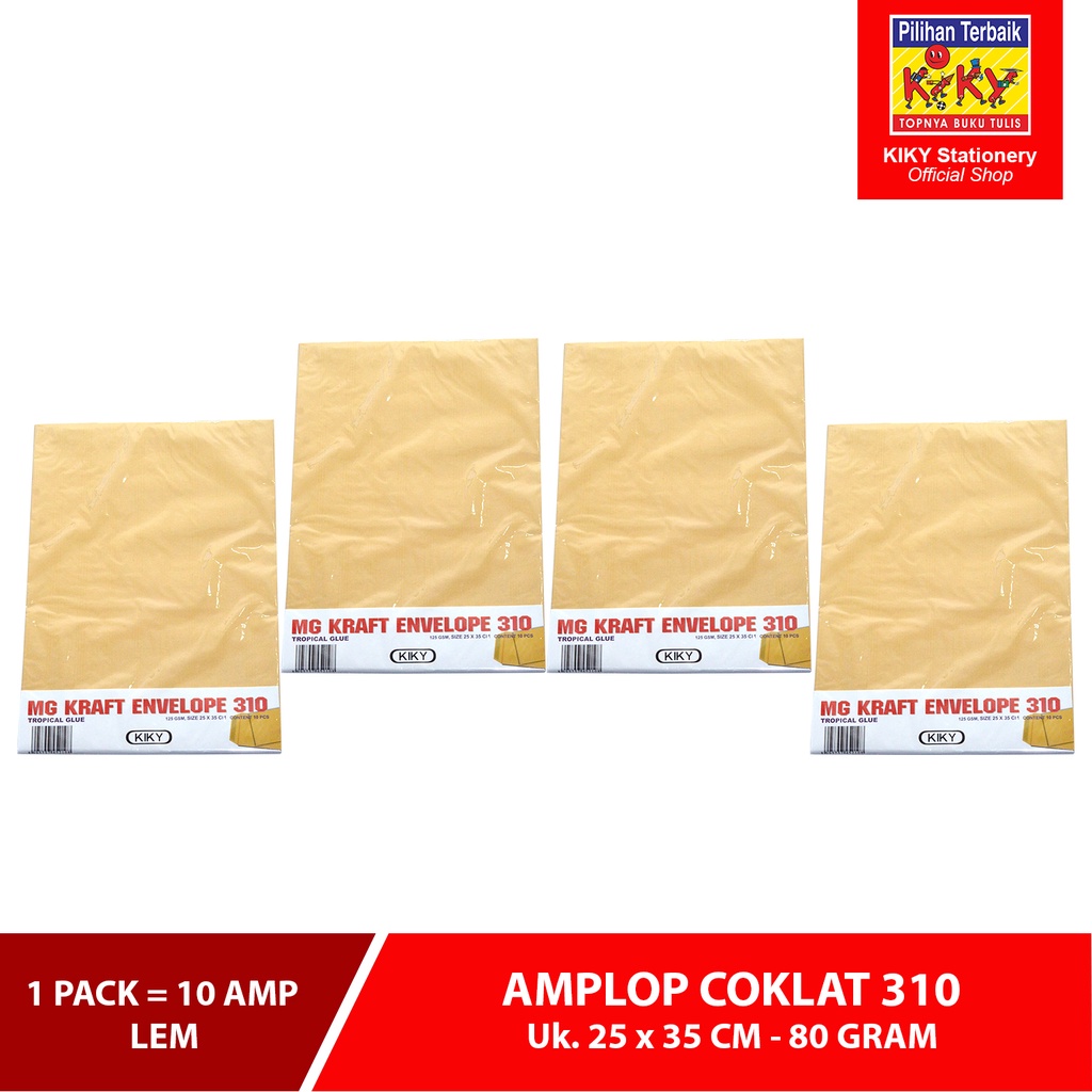 

KIKY Amplop Coklat No. 310 - 80 GRAM Lem - 1 Pack = 10 Lembar