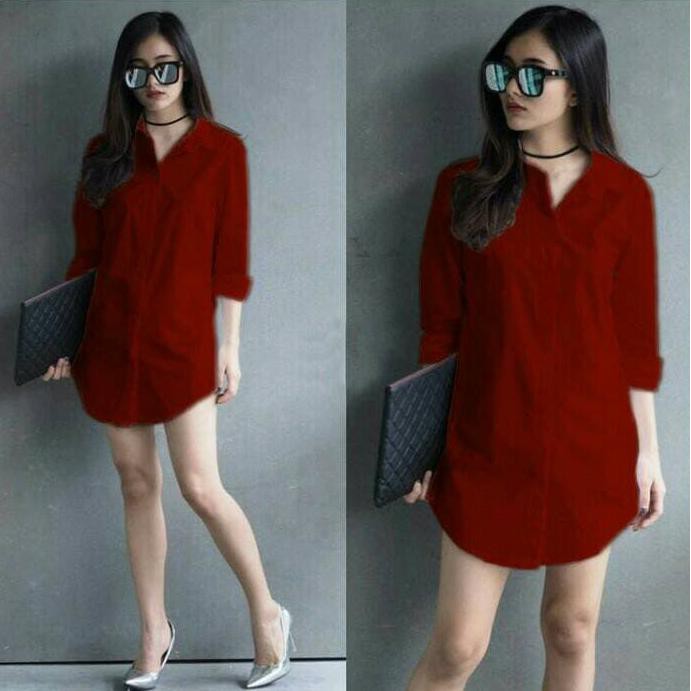 EDISI TERBARU KEMEJA SHINTA MERAH MAROON | KEMEJA WANITA MURAH BERKUALITAS KEKINIAN