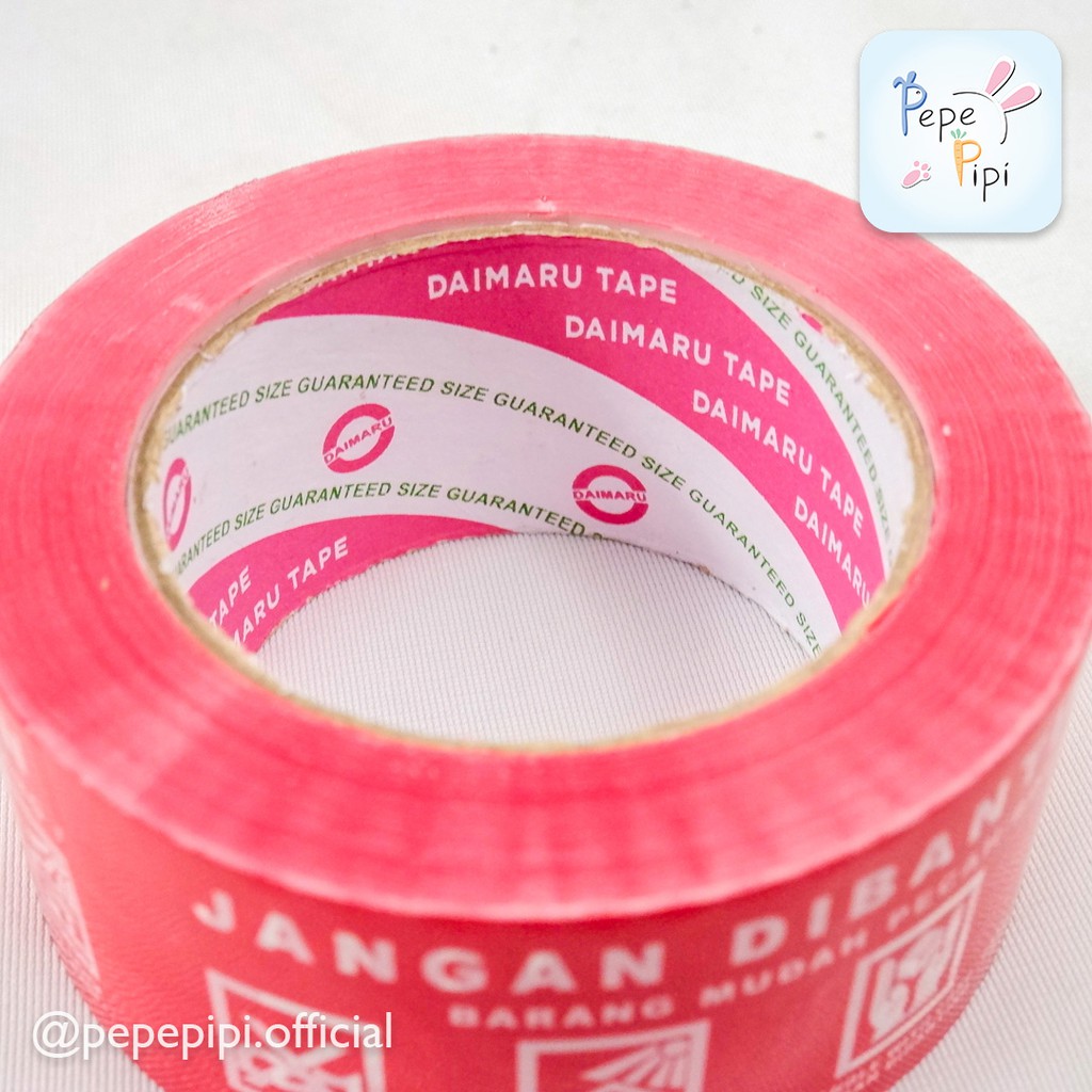 Lakban Merah Fragile Jangan di banting Daimaru &amp; Nanko Lebar 2 inch Panjang 100 meter