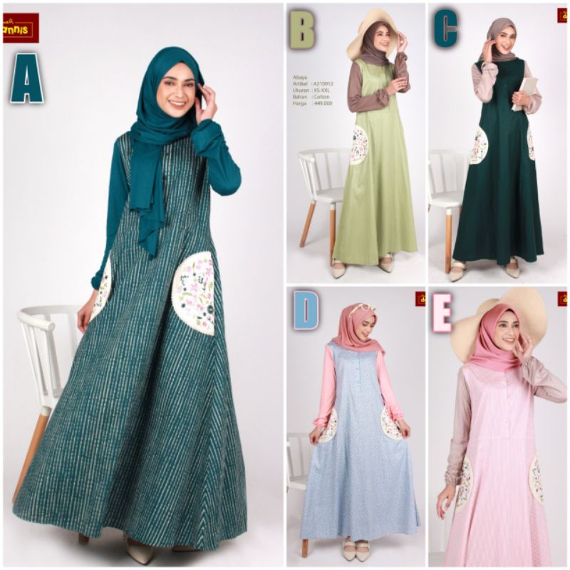 Abaya Dannis Terbaru A210912 Pink - Biru - Hijau Free Masker