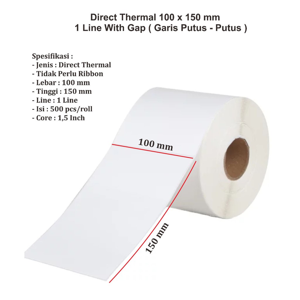 Kertas Label Sticker Barcode Thermal 100 x 150 mm 1 Roll Isi 500 MB930