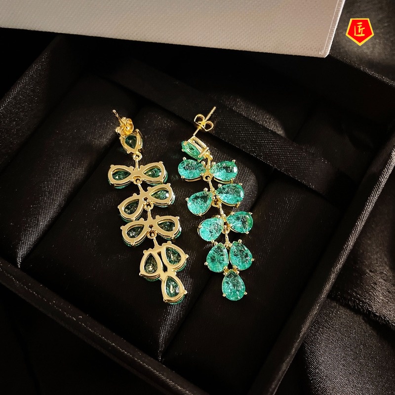 [Ready Stock]Fashion S925 Silver Green Gem Grape-Shaped Earrings