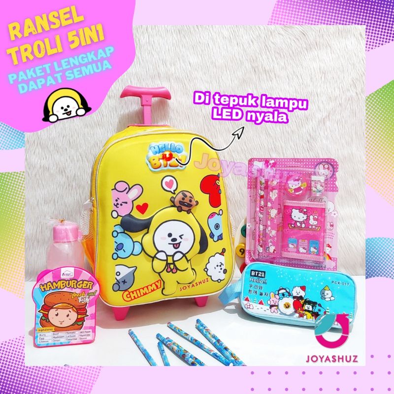 Tas Troli Anak Ransel Cimi Gratis Paket Lengkap - Ransel Anak Perempuan - Ransel Troli Anak TK - Tas Gratis Botol -  Tas Sekolah Anak Troli - Joyashuz