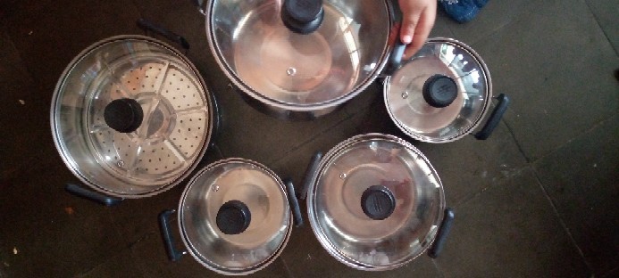 Panci Set5 Pcs Tutup Kaca Panci Set Stainless Steel Panci Beranak Ada Kukusan Murah Pabrikwps