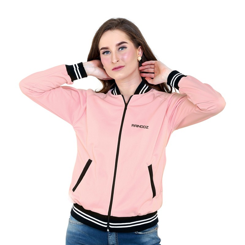 jaket varsity wanita warna pink RD02 - jaket casual cewe zipper cantik