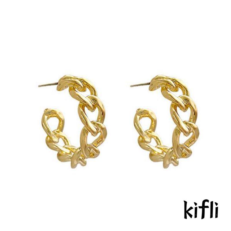 Anting Stud Model Rantai,Rongga Bahan Logam,Gaya Retro