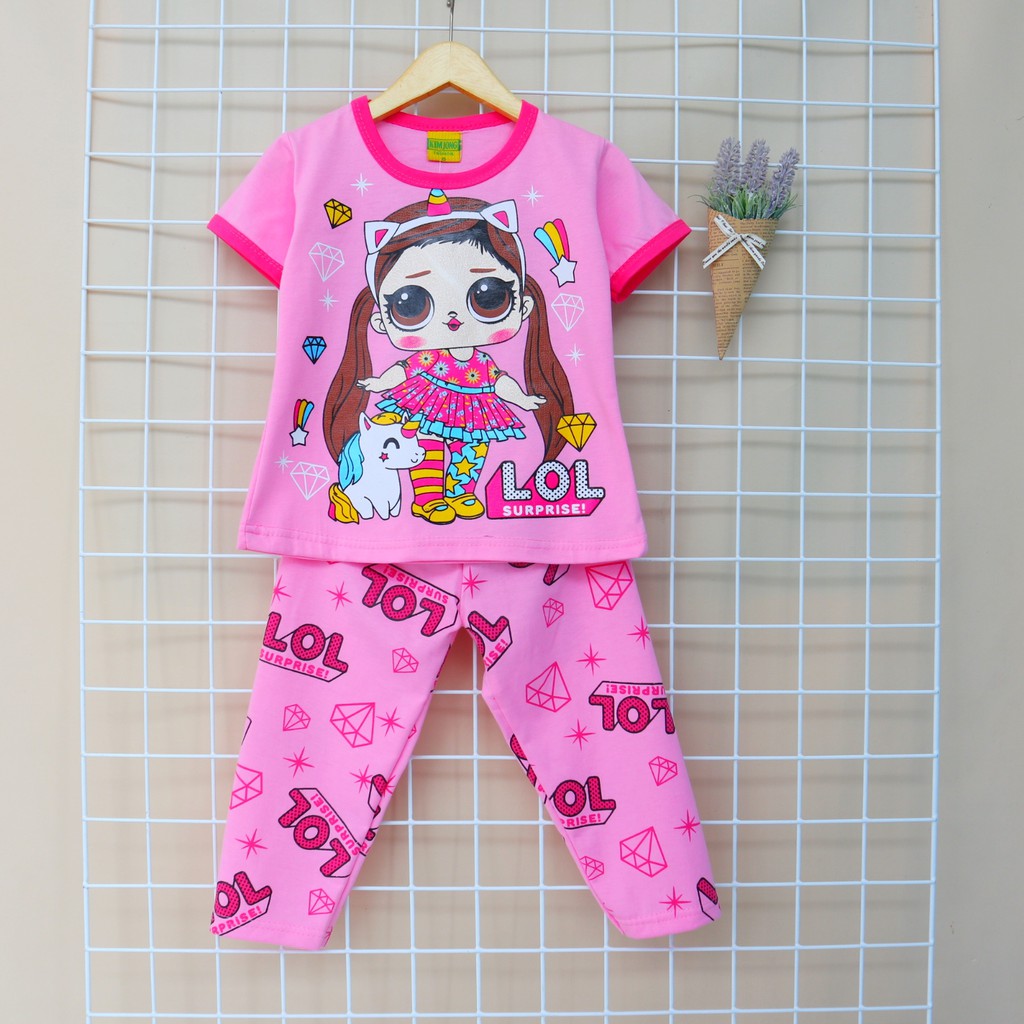 KJ Motif Boneka Kuncir / Setelan Baju Celana Piyama Anak / Bayi Perempuan  Usia 2 - 8 tahun