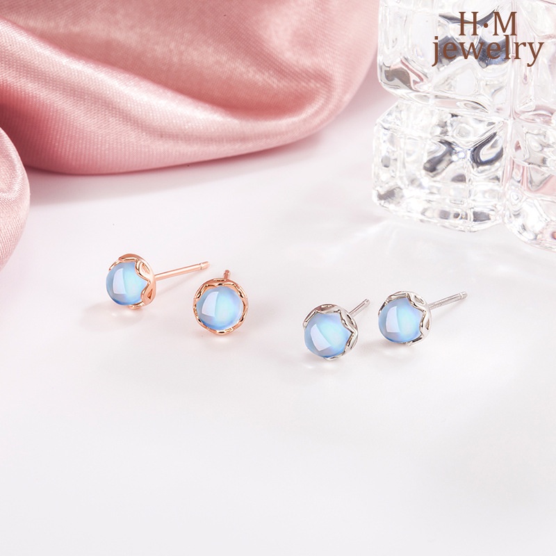 Moonstone Stud Earrings Women's 2022 New Sweet Glaze Earrings Special-Interest Design High-Grade Earrings Summer