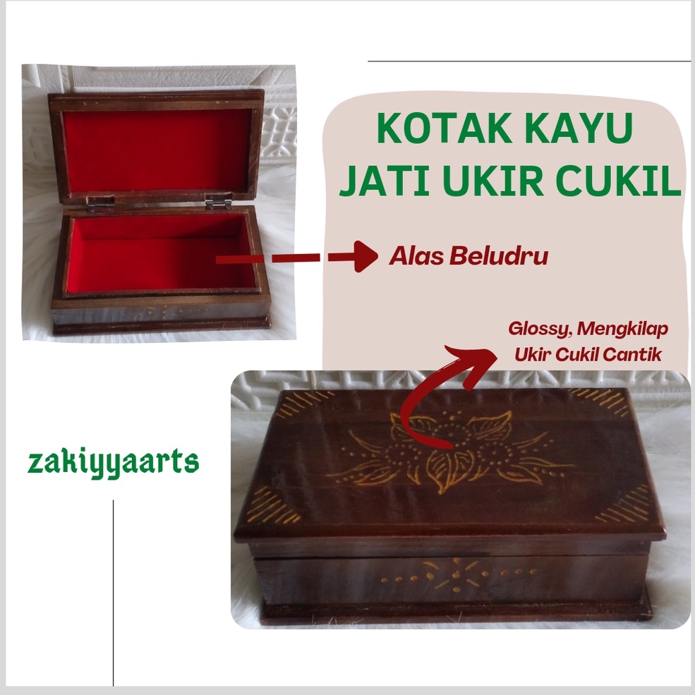 Termurah Kotak Perhiasan Kayu Motif Cukit Kayu Jati Asli / Kotak Box Seserahan / Box Cincin Tunangan / Kotak EmasJati asli