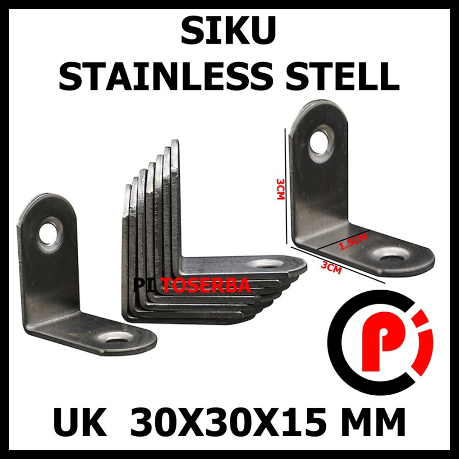 Plat Siku L Bahan Stainless Steel Ukuran 3 x 3 x 1.5 cm