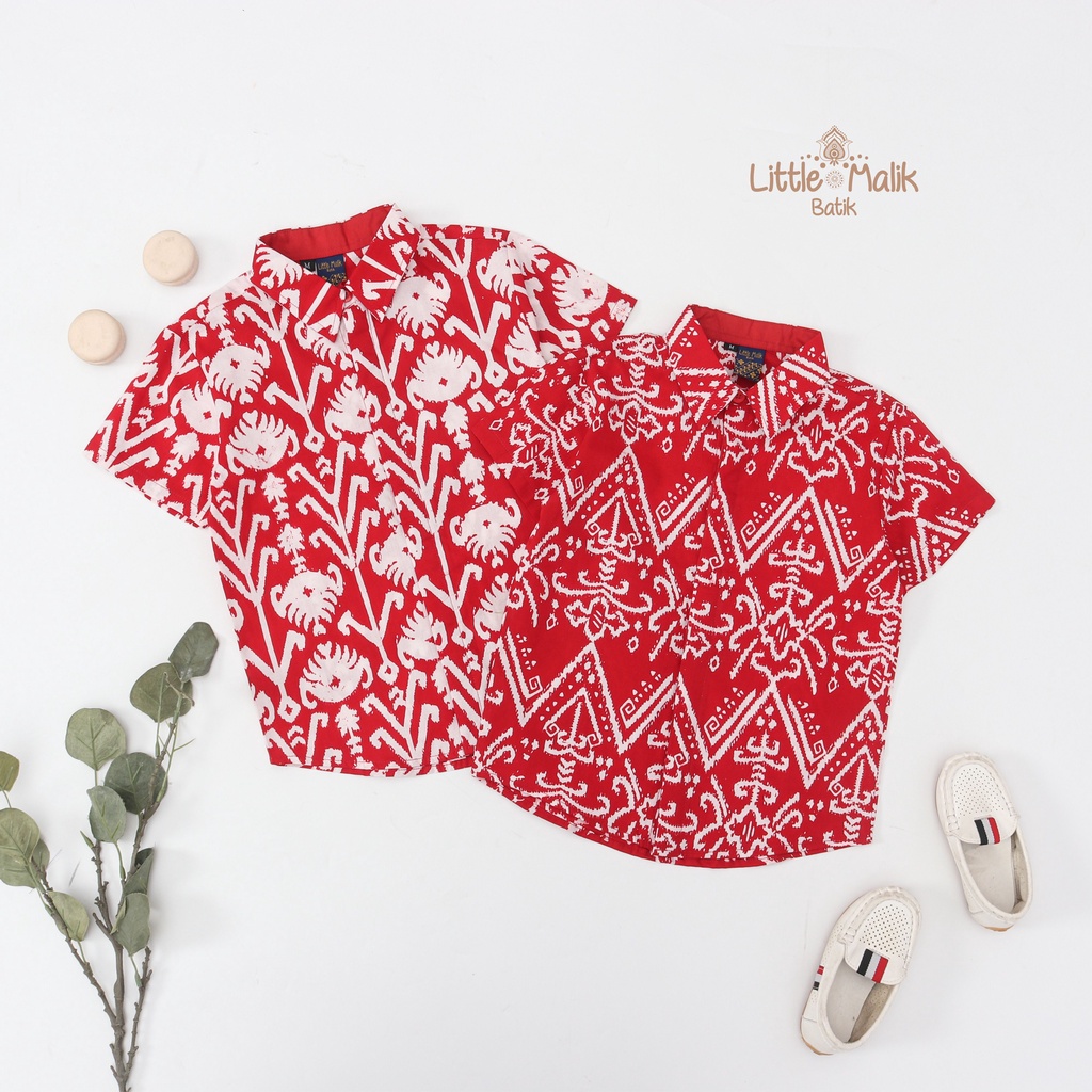 -Batik Organik Merah- Kemeja Batik Anak Lengan Pendek By Little Malik Batik, Garutan