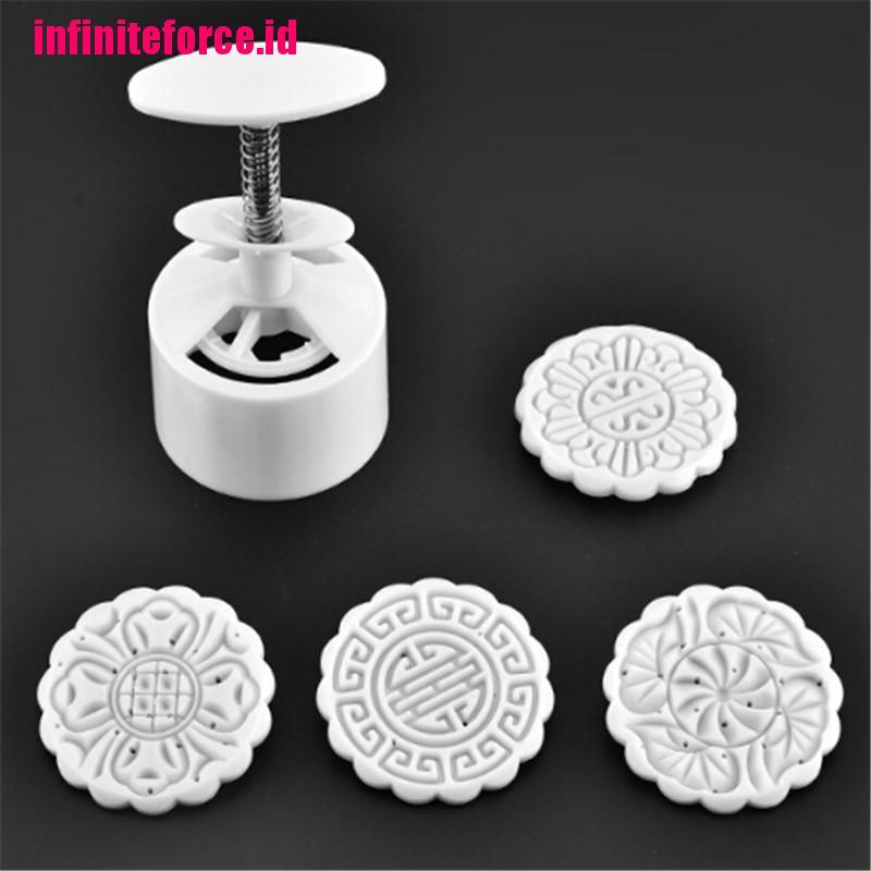 4 Stamps Flower Mooncake Moon Cake DIY Round Mold Baking Craft Tool Set