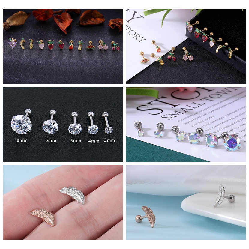 1 Pc Anting Stud Kristal Bentuk Hati Bulan Tengkorak Kelelawar Bahan Stainless Steel