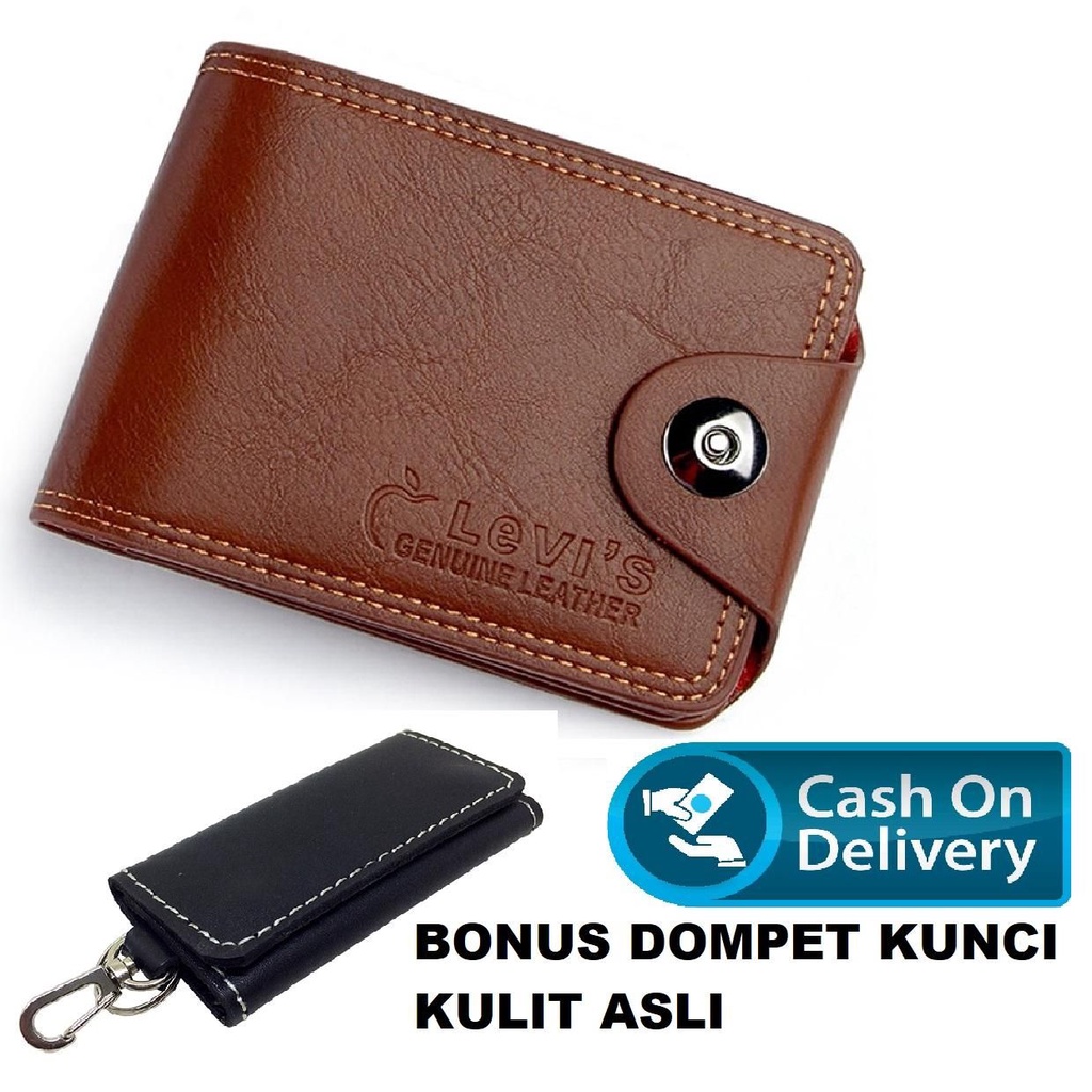 Dompet Pria Elegant model Kancing Dompet Casual Branded 3/4 (BONUS DOMPET KUNCI KULIT )