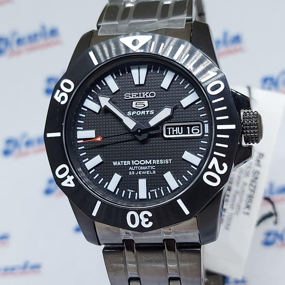 Seiko 5 Sports SNZF85K1 Full Black Stainless - Jam Tangan Pria SNZF85