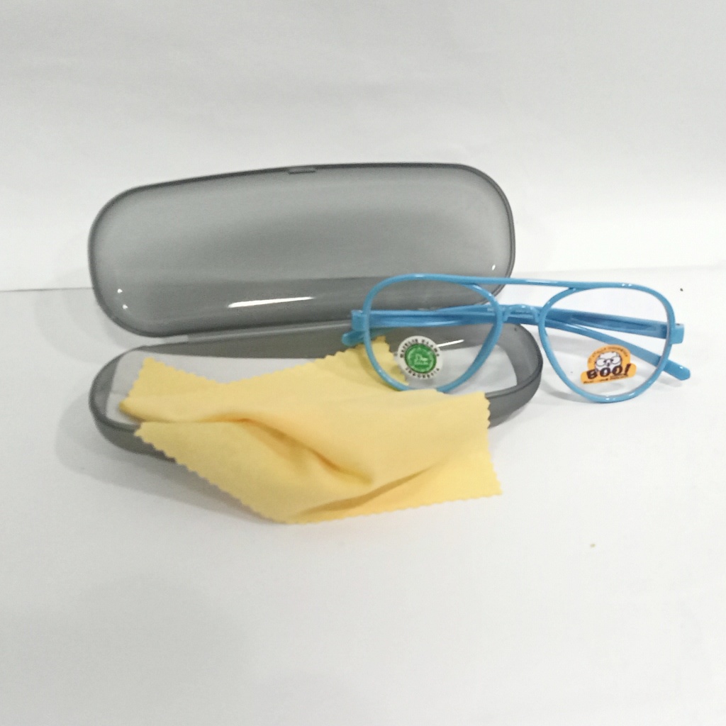 kacamata anak hitam bening laki perempuan aviator plastk BL murah sunglass fashion TK SD unik keren-biru bening + box