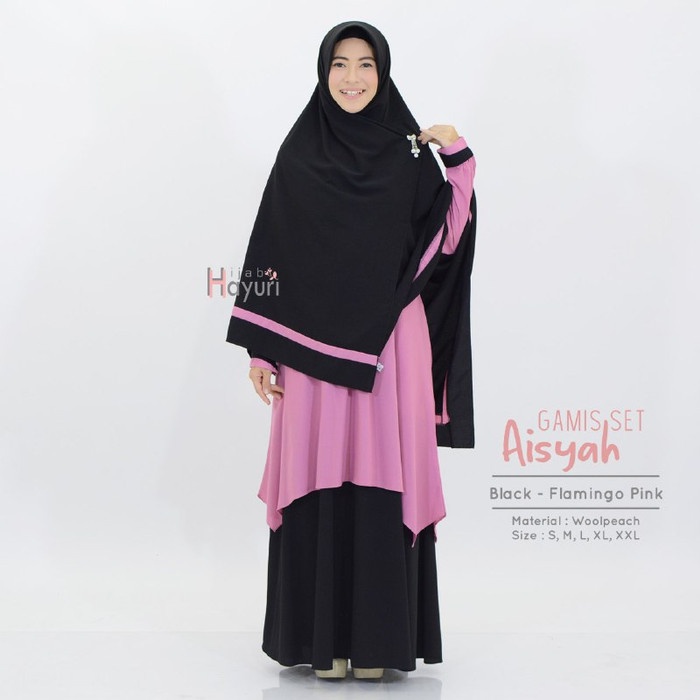 PREMIUM GAMIS SET AISYAH BY HIJAB HAYURI - BLACK - PINK, XXL