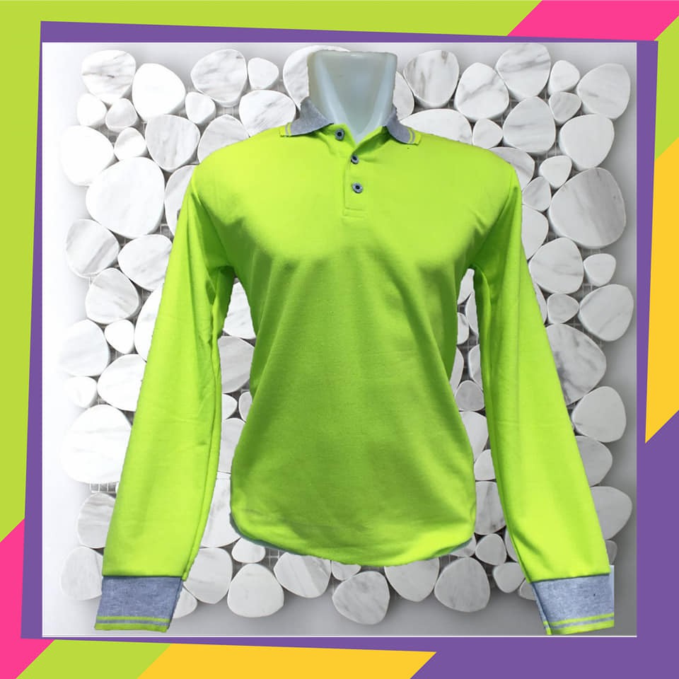 Polo Polos Lengan Panjang Hijau terang - Kaos Kerah Lengan Panjang   - polo panjang Hijau stabilo