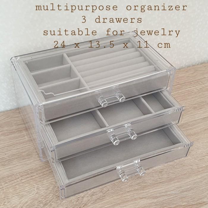 Organizer Jewelry Box Kotak Perhiasan 3 Drawers Laci Acrylic Akrilik