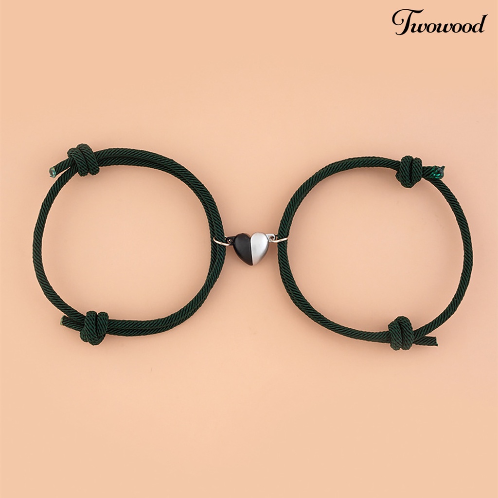 2pcs Gelang Rantai Magnetik Bentuk Hati Bahan Alloy Untuk Pasangan