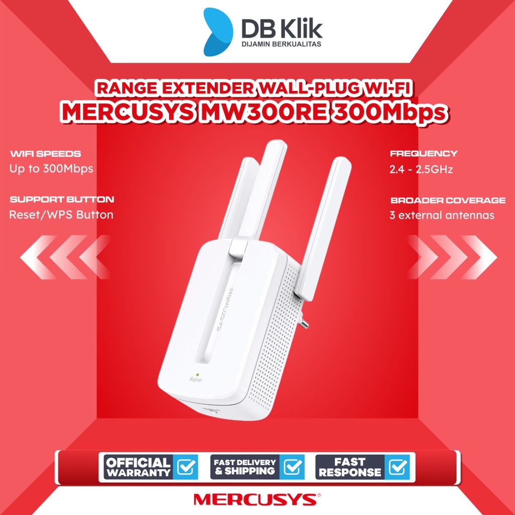 Range Extender Wall-Plug Wi-Fi MERCUSYS MW300RE 300Mbps