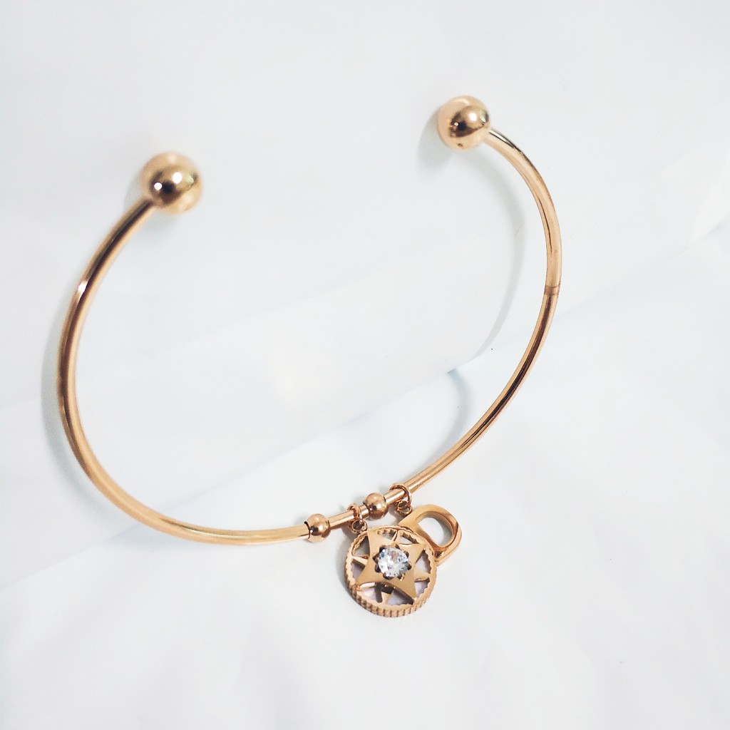 GELANG WANITA MODEL PERMATA PUTIH HURUF D TITANIUM PREMIUM LAPIS EMAS 18K ANTI KARAT G16