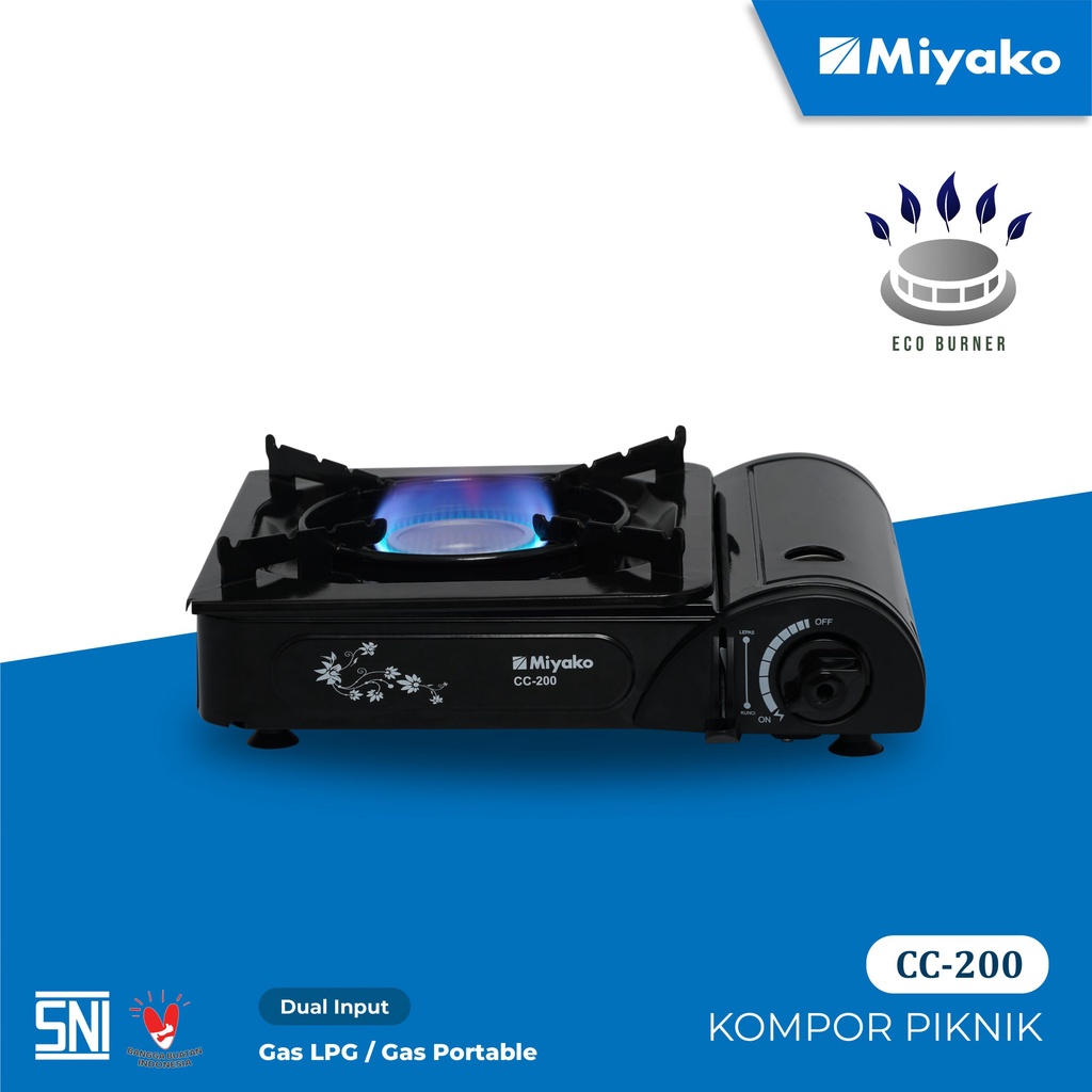 MIYAKO CC 100 dan CC 200 KOMPOR GAS PORTABLE PORTABEL PIKNIK DENGAN KOPER UNTUK TRAVEL MENDAKI