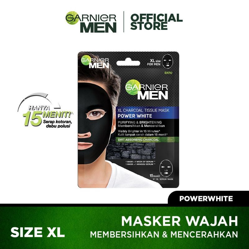 Garnier Men Power White XL Charcoal Brightening Masker Serum Wajah Pria Tissue Mask