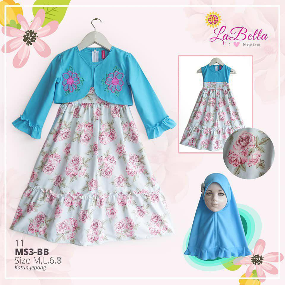 Gamis Anak Katun Jepang Rompi Warna Biru Kombinasi Bunga Usia 6 7 Th Shopee Indonesia