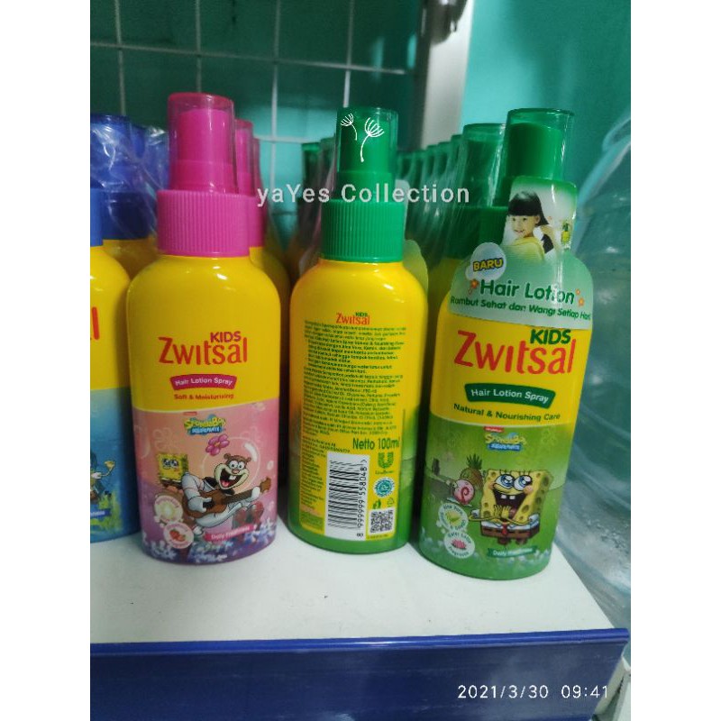 Hair Lotion Spray Zwitsal Kids 100ml Natural Soft Spombob Pink Hijau biru switsal minyak Rambut anak