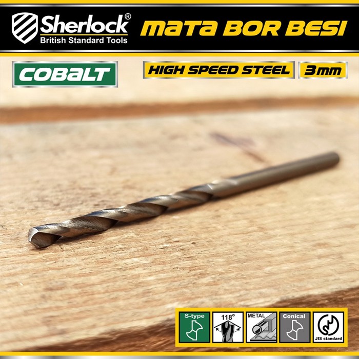 Mata Bor Besi 3 mm / Sherlock JIS Standard High Speed Steel Cobalt (1 Pcs)