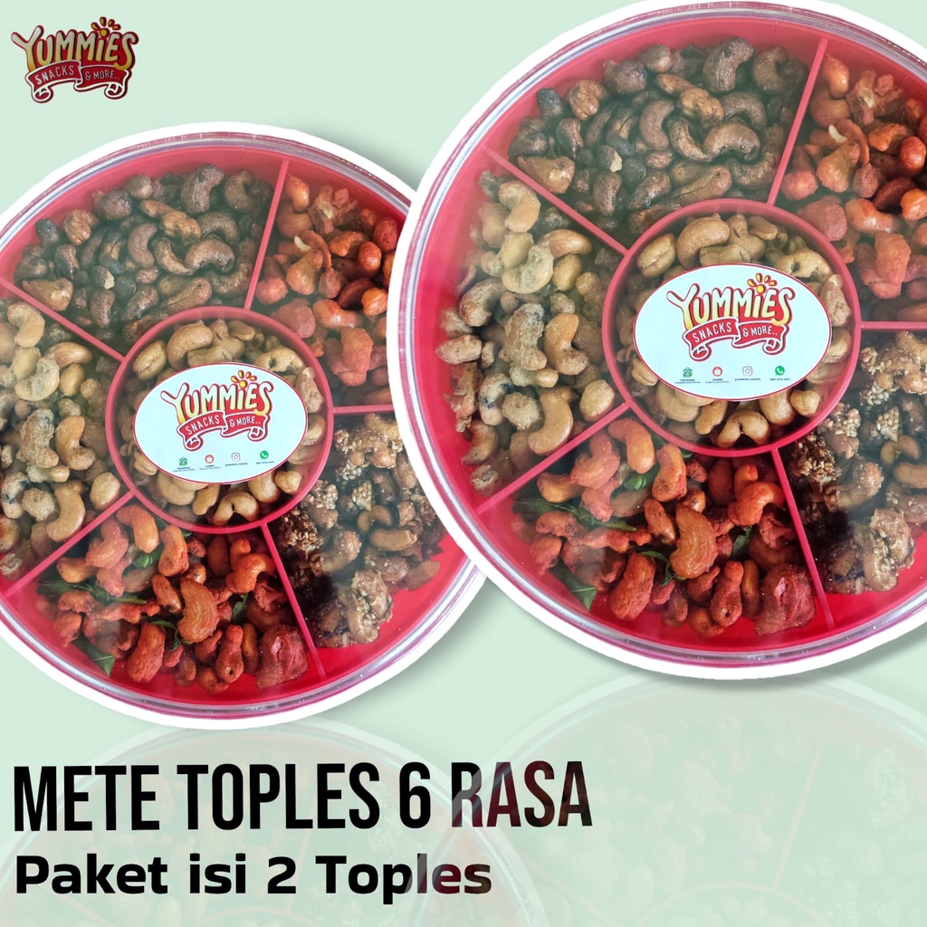 

Kacang Mete Mede Toples Tray 6 rasa paket isi 2 / 1 Hampers Parsel Lebaran