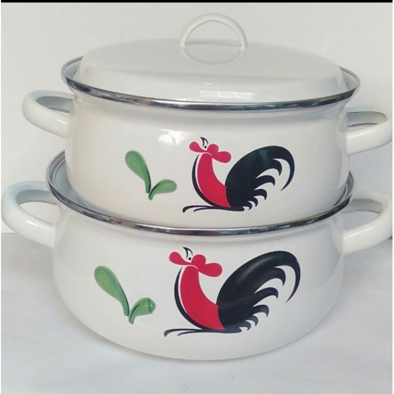 Panci Set enamel Ayam Jago 20cm & 22 cm
