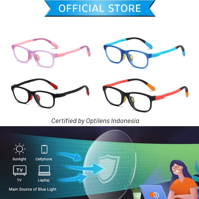 Optilens - Aluna Series Kacamata Anak Anti Radiasi Hp Komputer Antiradiasi Frame Elastis-4