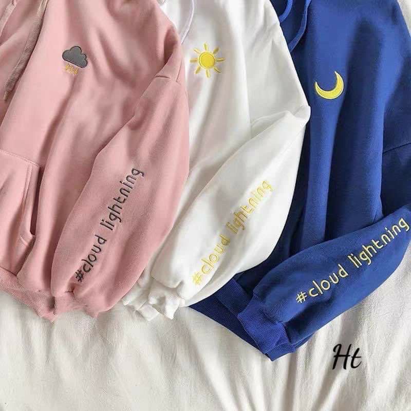 S - XXXXXL(6XL) Hoodie CLOUD LIGHTNING Cute Sweatshirt Wanita BIGSIZE OVERSIZE Jaket Moon Sun Cloud Rain Korean Style Jumbo Jumper