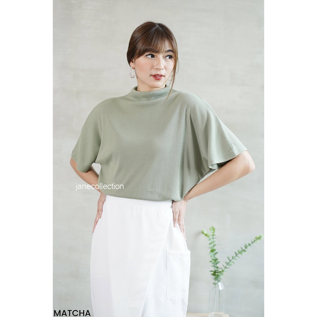 JANE COLLECTION || Atasan Wanita Rajut Putih Oversize XXL Blouse Bigsize Knit Echa Turtleneck Top Hitam Baju Casual Cewek Korea Turtle Neck Leher Tinggi Matcha Krem Abu Abu