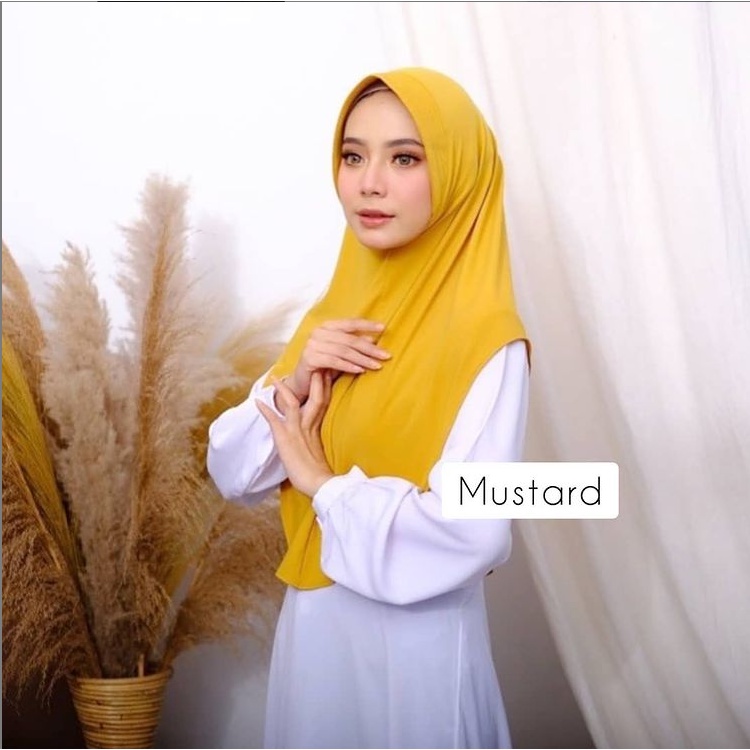 Jilbab Khimar Pinguin Jersey - Bergo Instan Simpel - Kerudung Hijab Terbaru-mustard