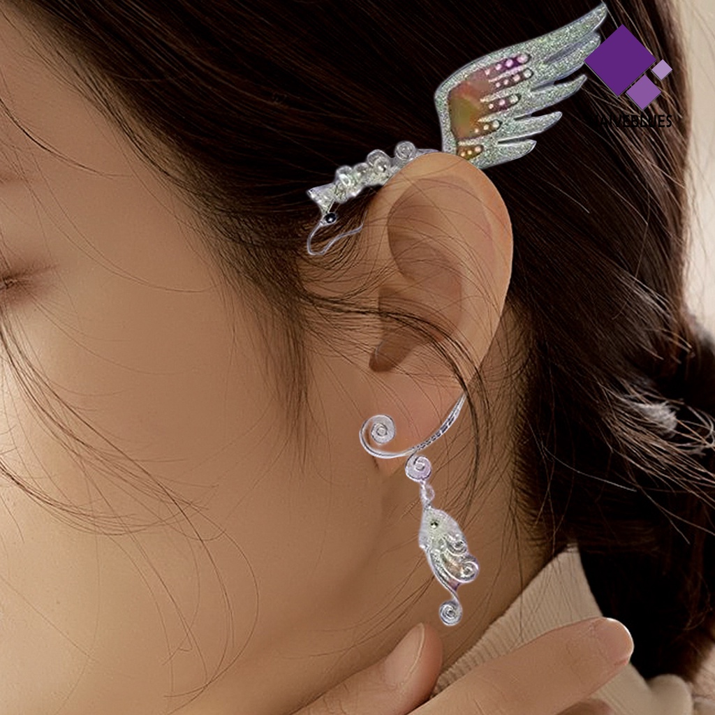 Naiveblue &gt; 1Pc Anting Klip Telinga Model Sayap Kupu-Kupu / Naga Multiwarna Untuk Cosplay