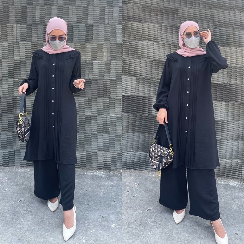 SET MIRANDA CRINKEL AIRFLOW POLOS/SETELAN TUNIK WANITA/ONESET CRINKEL TERBARU/SETELAN LONG TUNIK TERBARU/SETELAN WANITA TERBARU