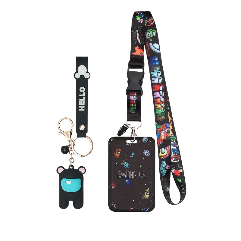 Space Leher Lanyard ID Card Lengan Pemegang 3D Gantungan Kunci Sling untuk Ponsel Case ID Kartu Lencana Aksesoris Kunci dengan Klip Gesper dan Pesona Hard Card Case