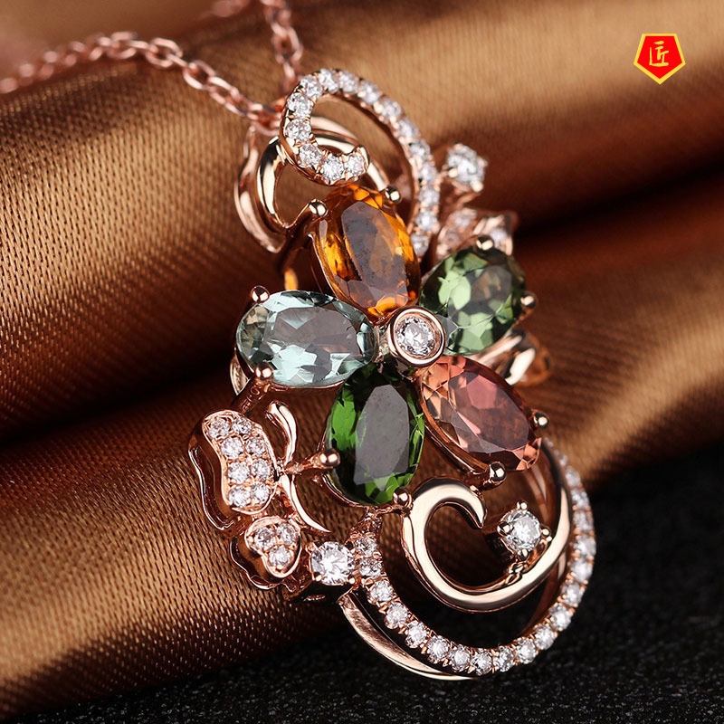 [Ready Stock]Five-Color Flower Zircon Pendant 18K Rose Gold Fashion Elegant