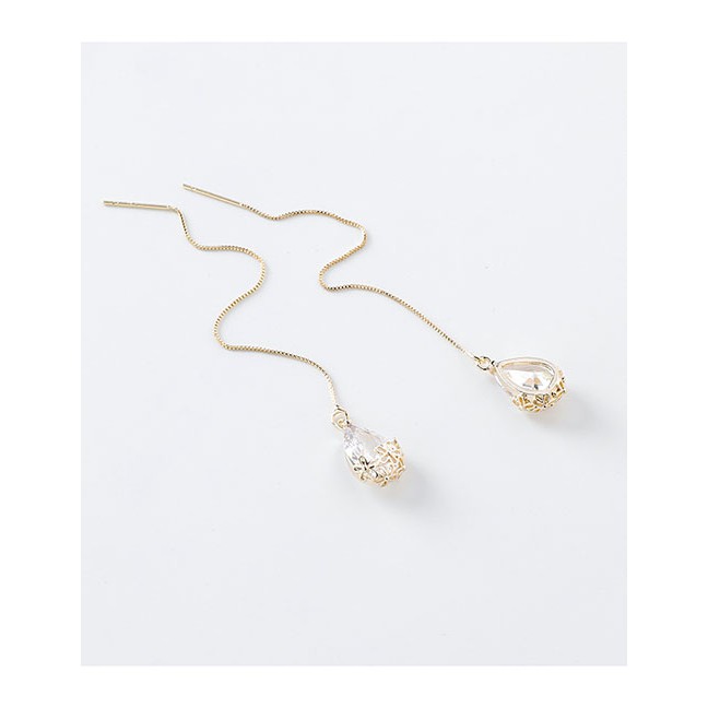 LRC Anting Tusuk Fashion Gold 925 Silver Needle Pattern Artificial Crystal Drop Ear Line D35276