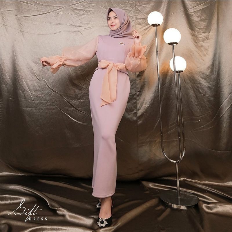 GIFT DRESS By MK Original || Dress wanita mewah, bahan vaganza mix organza pearl