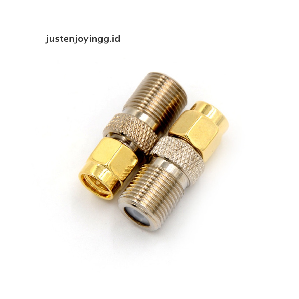 // justenjoyingg.id // F Female Jack to SMA Male Plug Straight RF Coax Coaxial Connector Adapter ~