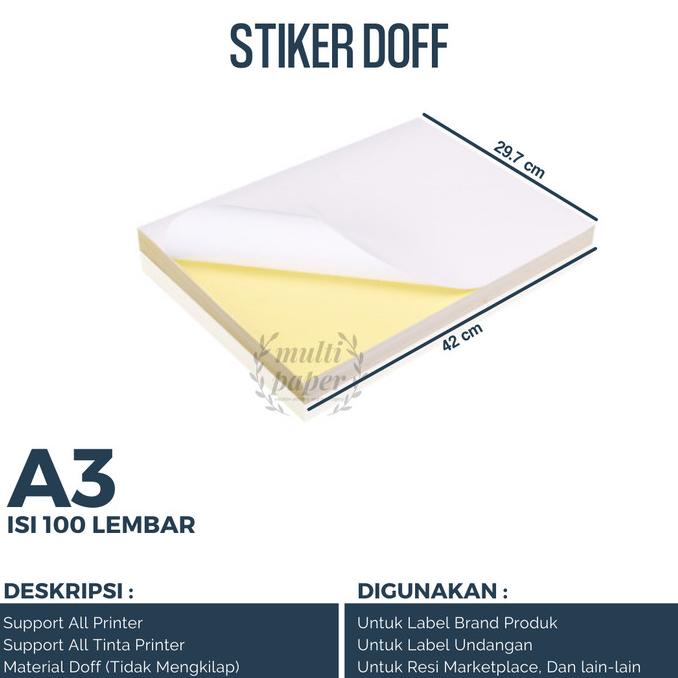 

Kertas Sticker HVS A3 isi 100 lembar / Kertas StIker HVS Doff A3